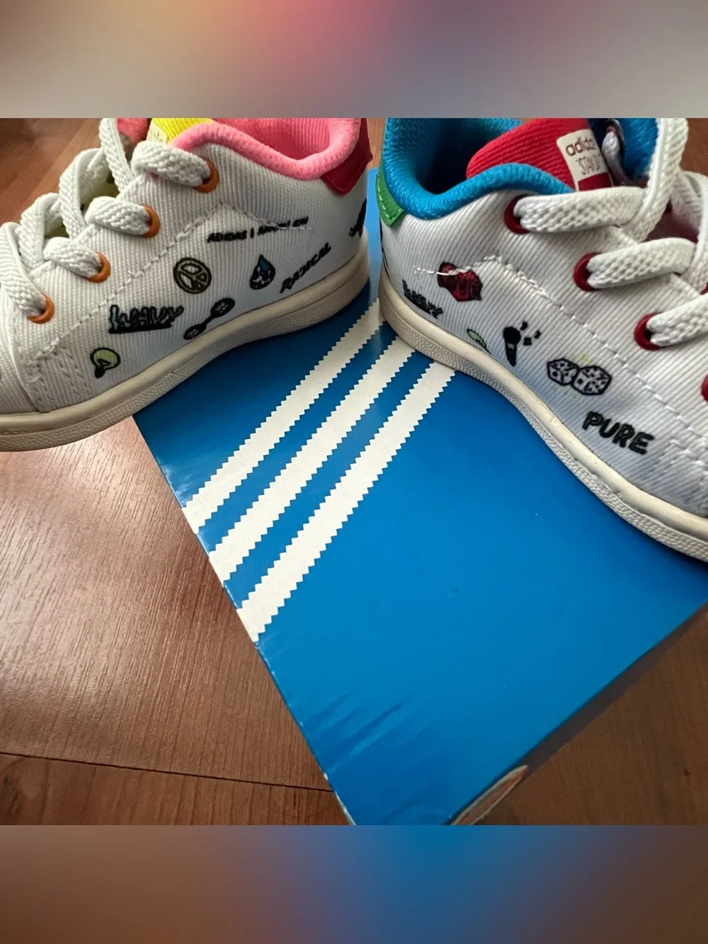 adidas baby White Canvas Sneakers with Pink, Blue, Yellow and Red Accents